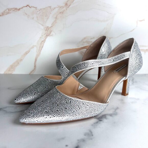 Alex Marie Brixley Rhinestone Asymmetrical Strap Dress Pumps, Size 9 Silver NWOT - Picture 1 of 8